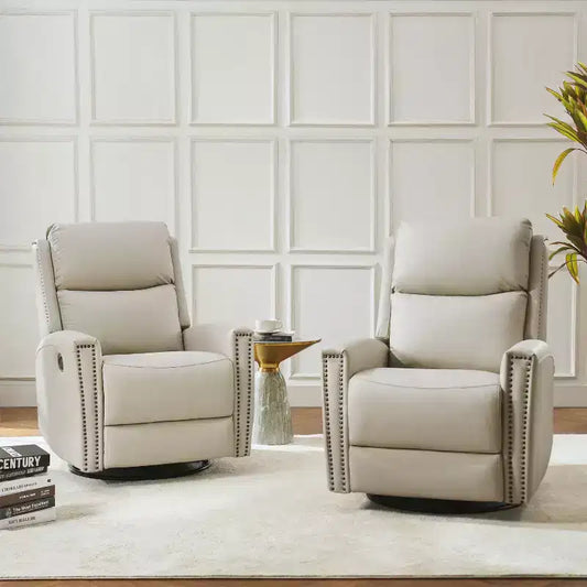 Lot de 2 fauteuils inclinables pivotants et à bascule Hilario de 77 cm de large en cuir véritable | ART OF LIVING DESIGNS