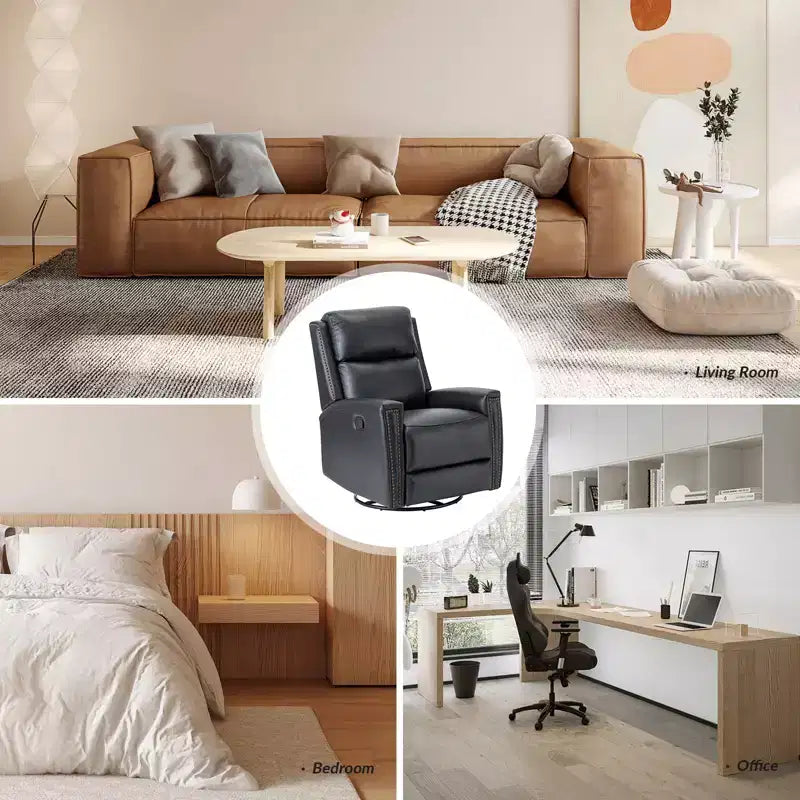 Lot de 2 fauteuils inclinables pivotants et à bascule Hilario de 77 cm de large en cuir véritable | ART OF LIVING DESIGNS