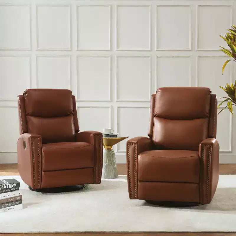 Lot de 2 fauteuils inclinables pivotants et à bascule Hilario de 77 cm de large en cuir véritable | ART OF LIVING DESIGNS