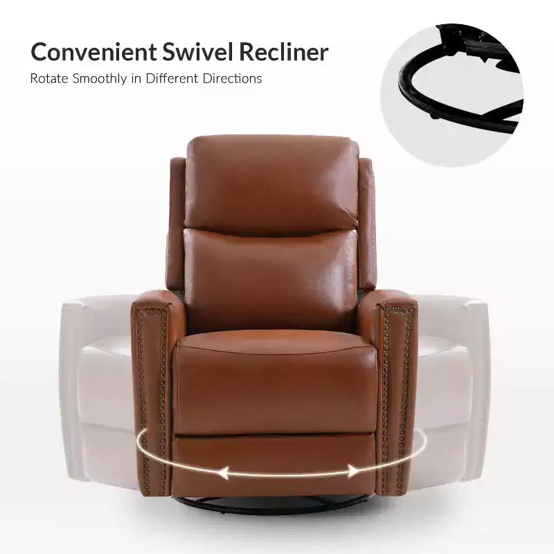 Lot de 2 fauteuils inclinables pivotants et à bascule Hilario de 77 cm de large en cuir véritable | ART OF LIVING DESIGNS