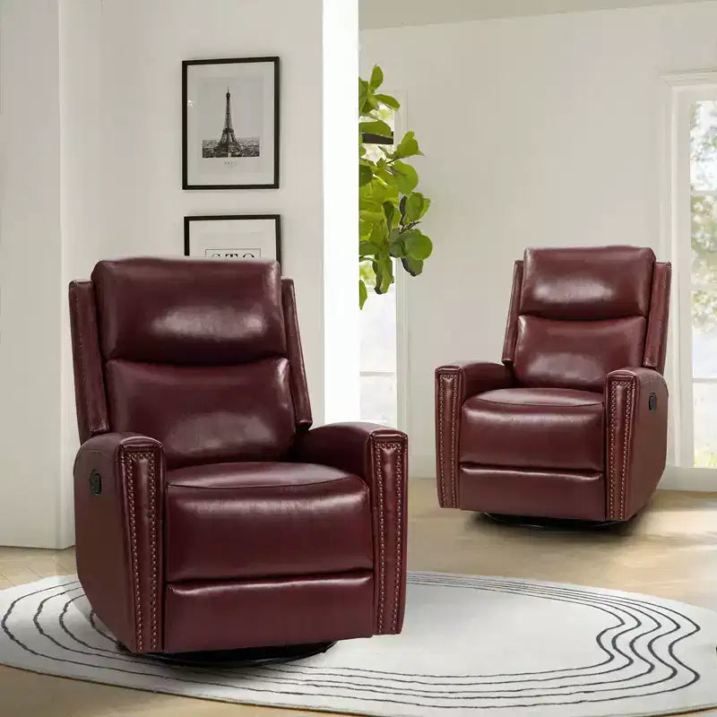 Lot de 2 fauteuils inclinables pivotants et à bascule Hilario de 77 cm de large en cuir véritable | ART OF LIVING DESIGNS