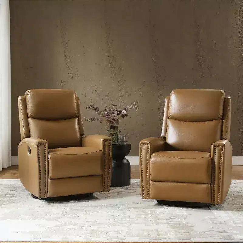 Lot de 2 fauteuils inclinables pivotants et à bascule Hilario de 77 cm de large en cuir véritable | ART OF LIVING DESIGNS