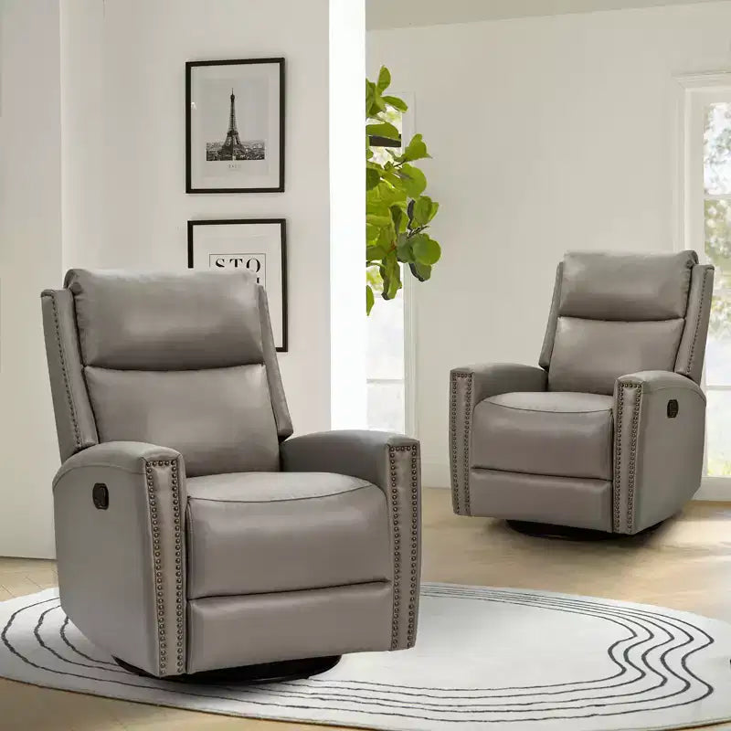 Lot de 2 fauteuils inclinables pivotants et à bascule Hilario de 77 cm de large en cuir véritable | ART OF LIVING DESIGNS
