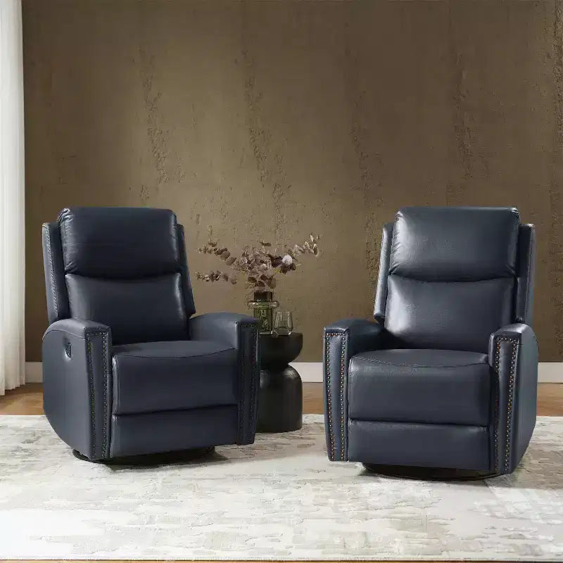 Lot de 2 fauteuils inclinables pivotants et à bascule Hilario de 77 cm de large en cuir véritable | ART OF LIVING DESIGNS