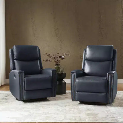Lot de 2 fauteuils inclinables pivotants et à bascule Hilario de 77 cm de large en cuir véritable | ART OF LIVING DESIGNS