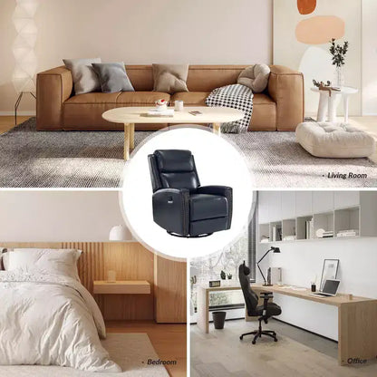 Lot de 2 fauteuils inclinables pivotants et à bascule Hilario de 77 cm de large en cuir véritable | ART OF LIVING DESIGNS