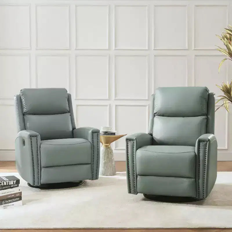 Lot de 2 fauteuils inclinables pivotants et à bascule Hilario de 77 cm de large en cuir véritable | ART OF LIVING DESIGNS