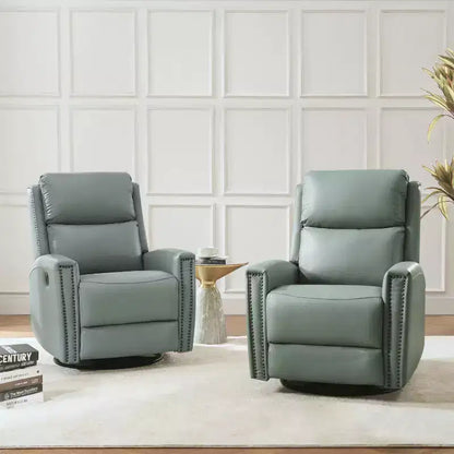 Lot de 2 fauteuils inclinables pivotants et à bascule Hilario de 77 cm de large en cuir véritable | ART OF LIVING DESIGNS