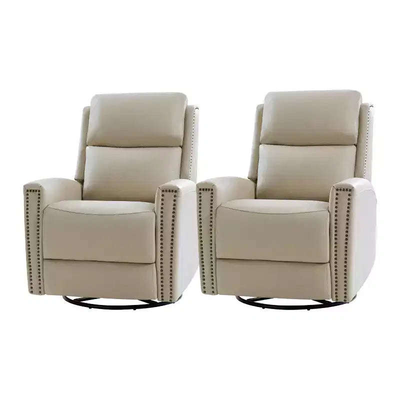 Lot de 2 fauteuils inclinables pivotants et à bascule Hilario de 77 cm de large en cuir véritable | ART OF LIVING DESIGNS