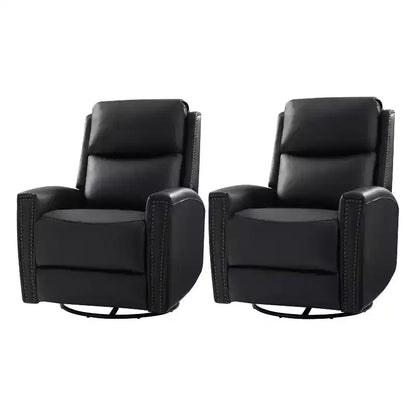 Lot de 2 fauteuils inclinables pivotants et à bascule Hilario de 77 cm de large en cuir véritable | ART OF LIVING DESIGNS