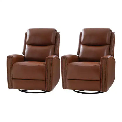Lot de 2 fauteuils inclinables pivotants et à bascule Hilario de 77 cm de large en cuir véritable | ART OF LIVING DESIGNS