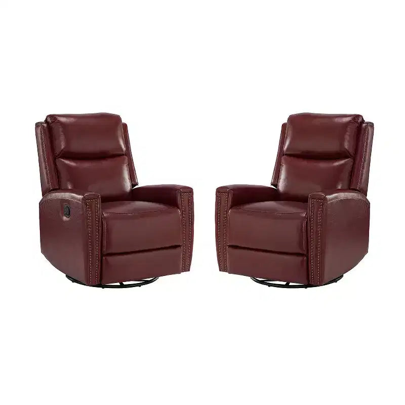 Lot de 2 fauteuils inclinables pivotants et à bascule Hilario de 77 cm de large en cuir véritable | ART OF LIVING DESIGNS