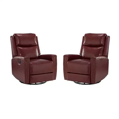 Lot de 2 fauteuils inclinables pivotants et à bascule Hilario de 77 cm de large en cuir véritable | ART OF LIVING DESIGNS