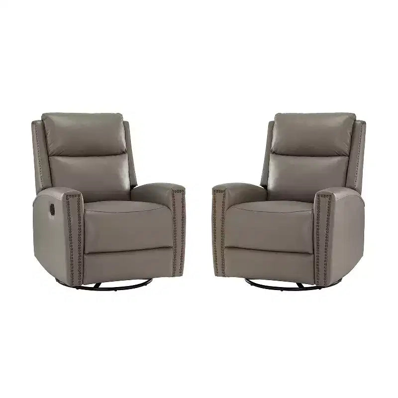 Lot de 2 fauteuils inclinables pivotants et à bascule Hilario de 77 cm de large en cuir véritable | ART OF LIVING DESIGNS