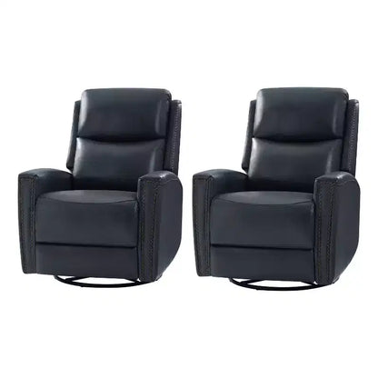 Lot de 2 fauteuils inclinables pivotants et à bascule Hilario de 77 cm de large en cuir véritable | ART OF LIVING DESIGNS