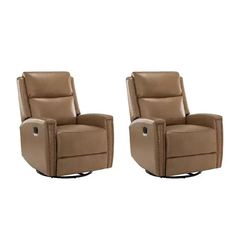 Lot de 2 fauteuils inclinables pivotants et à bascule Hilario de 77 cm de large en cuir véritable | ART OF LIVING DESIGNS