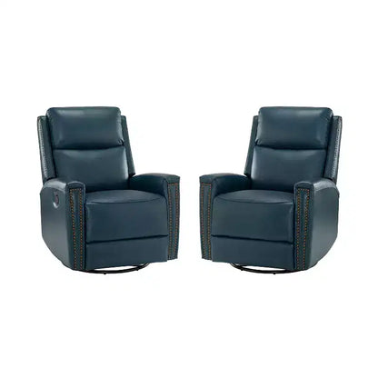 Lot de 2 fauteuils inclinables pivotants et à bascule Hilario de 77 cm de large en cuir véritable | ART OF LIVING DESIGNS