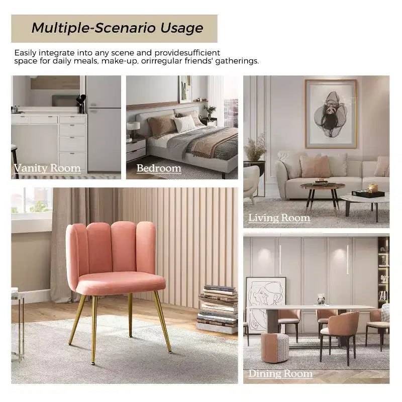 Tabouret de Maquillage en Velours Barbara pour Salle de Maquillage Chaises d'Appoint Modernes pour Salon avec Pieds en Métal Doré | ART OF LIVING DESIGNS-Rose