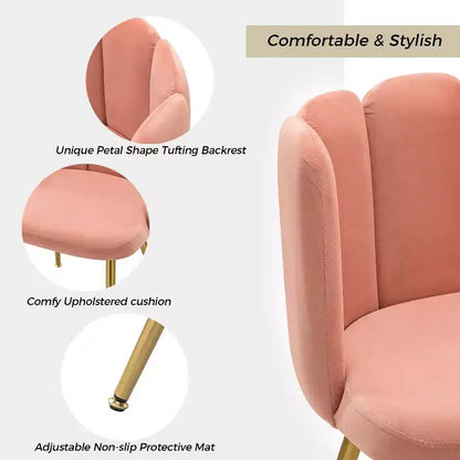 Tabouret de Maquillage en Velours Barbara pour Salle de Maquillage Chaises d'Appoint Modernes pour Salon avec Pieds en Métal Doré | ART OF LIVING DESIGNS-Rose