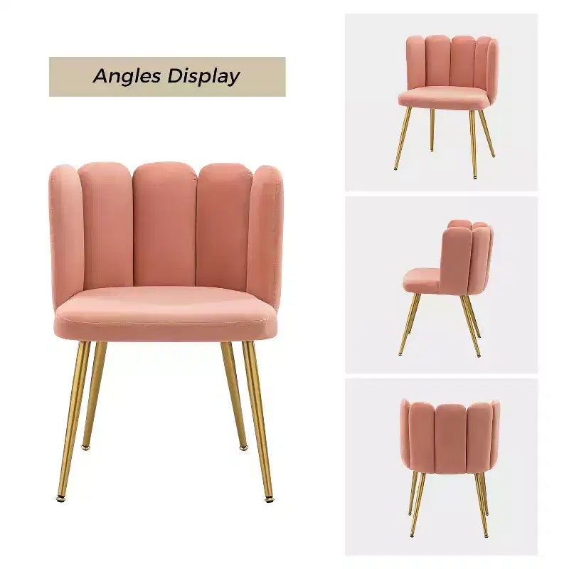 Tabouret de Maquillage en Velours Barbara pour Salle de Maquillage Chaises d'Appoint Modernes pour Salon avec Pieds en Métal Doré | ART OF LIVING DESIGNS-Rose