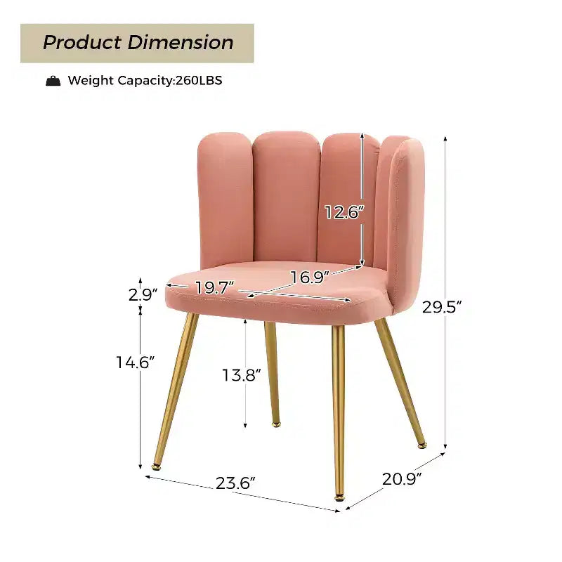 Tabouret de Maquillage en Velours Barbara pour Salle de Maquillage Chaises d'Appoint Modernes pour Salon avec Pieds en Métal Doré | ART OF LIVING DESIGNS-Rose