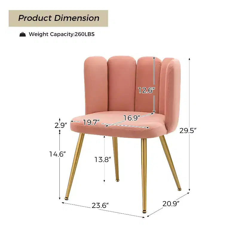 Tabouret de Maquillage en Velours Barbara pour Salle de Maquillage Chaises d'Appoint Modernes pour Salon avec Pieds en Métal Doré | ART OF LIVING DESIGNS-Rose