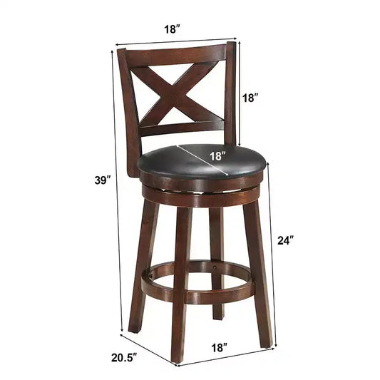 Tabouret pivotant Costway 24 po de hauteur de comptoir, chaise de salle à manger capitonnée à dossier en X, cuisine expresso
