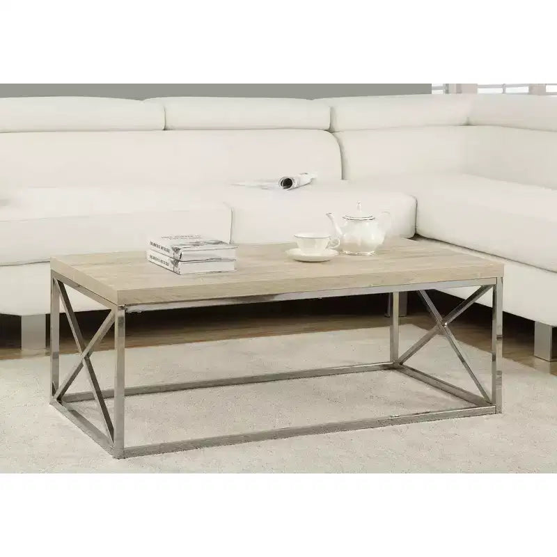 Table basse contemporaine Monarch en bois naturel et métal chromé (paquet de 2)