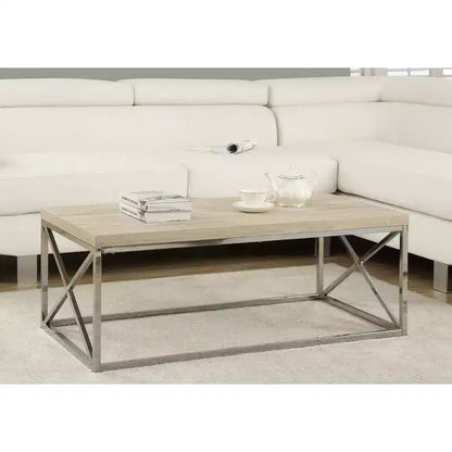 Table basse contemporaine Monarch en bois naturel et métal chromé (paquet de 2)