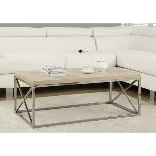 Table basse contemporaine Monarch en bois naturel et métal chromé (paquet de 2)