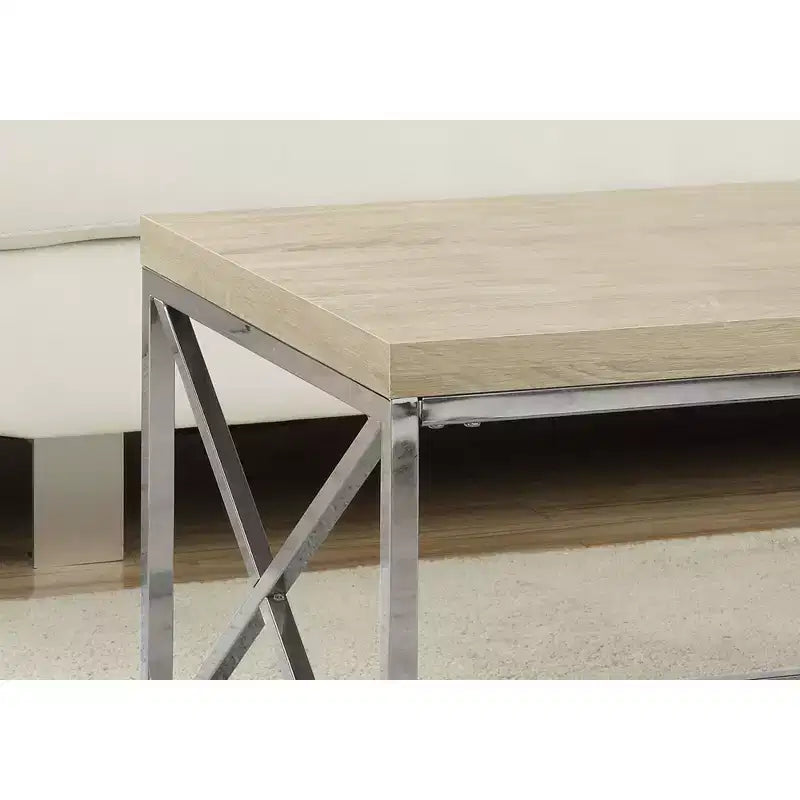 Table basse contemporaine Monarch en bois naturel et métal chromé (paquet de 2)