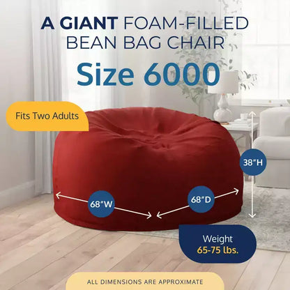 Ultimate Sack Fauteuil Pouf 1,8 m, Fauteuil de Sol Confortable Surdimensionné pour l'Intérieur, Grand Meuble Rembourré de Mousse pour la Détente, Suède Bordeaux