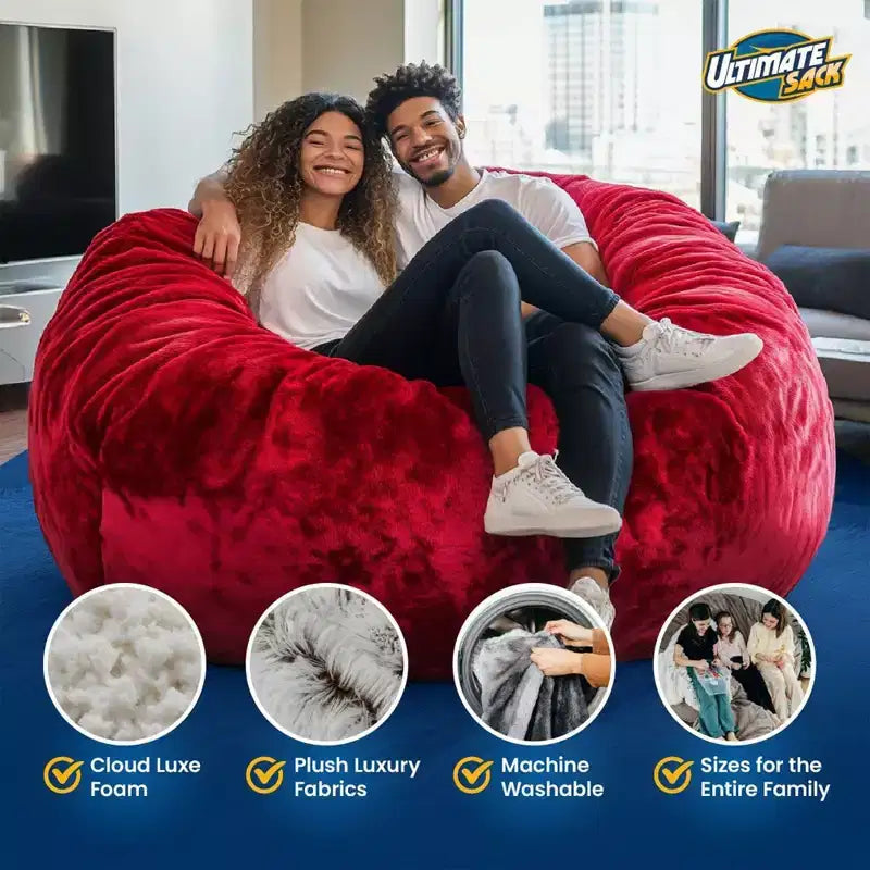 Ultimate Sack Fauteuil Pouf 1,8 m, Fauteuil de Sol Confortable Surdimensionné pour l'Intérieur, Grand Meuble Rembourré de Mousse pour la Détente, Suède Bordeaux