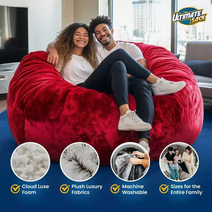 Ultimate Sack Fauteuil Pouf 1,8 m, Fauteuil de Sol Confortable Surdimensionné pour l'Intérieur, Grand Meuble Rembourré de Mousse pour la Détente, Suède Bordeaux