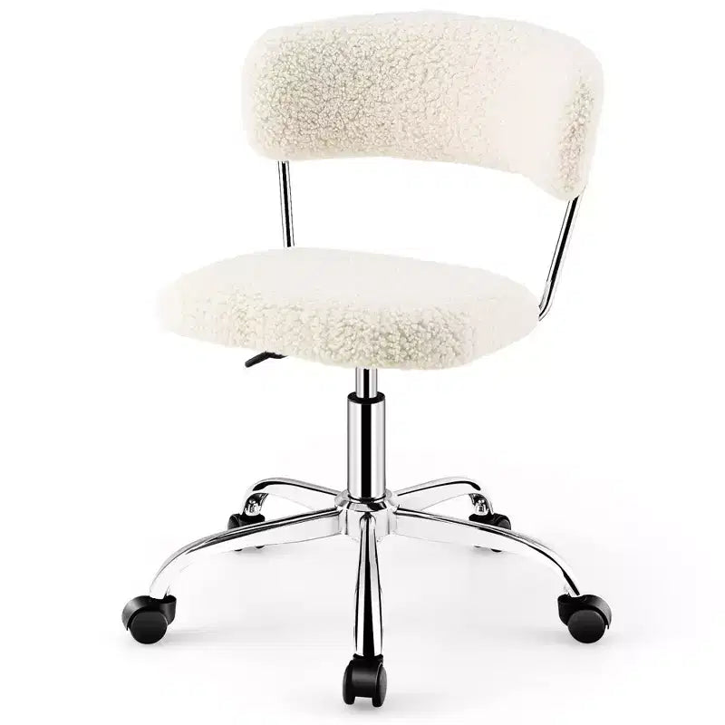 Costway Chaise de Bureau Informatique Réglable en Fausse Fourrure, Chaise de Bureau Pivotante pour Coiffeuse