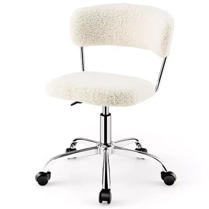 Costway Chaise de Bureau Informatique Réglable en Fausse Fourrure, Chaise de Bureau Pivotante pour Coiffeuse