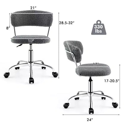 Costway Chaise de Bureau Informatique Réglable en Fausse Fourrure, Chaise de Bureau Pivotante pour Coiffeuse