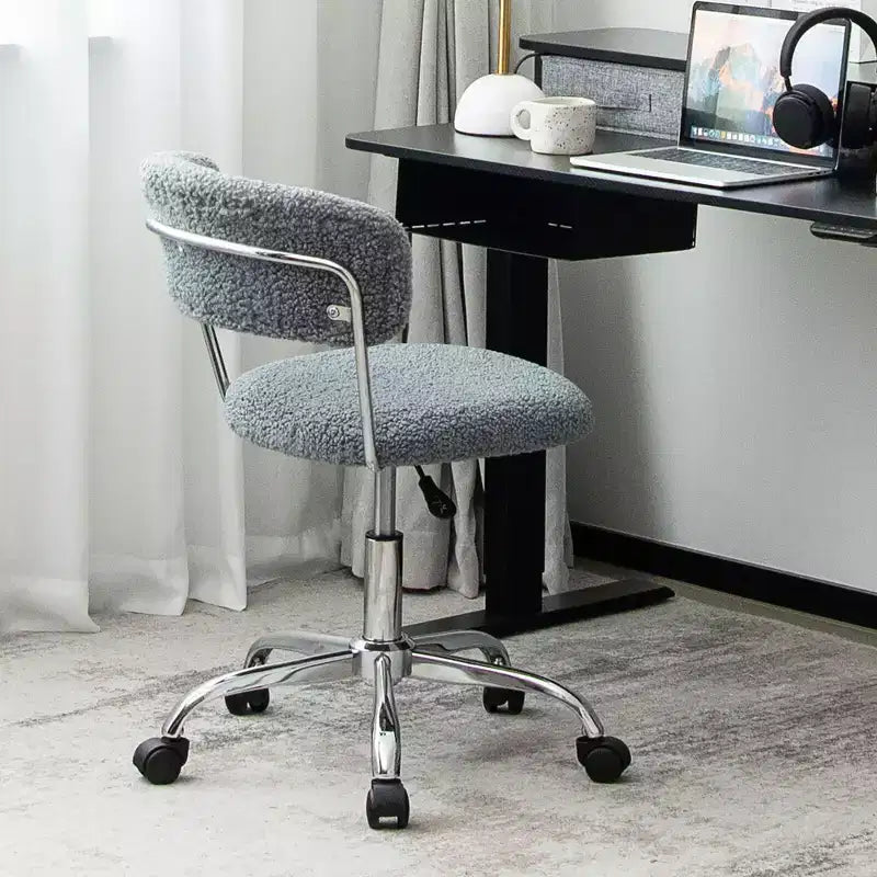 Costway Chaise de Bureau Informatique Réglable en Fausse Fourrure, Chaise de Bureau Pivotante pour Coiffeuse