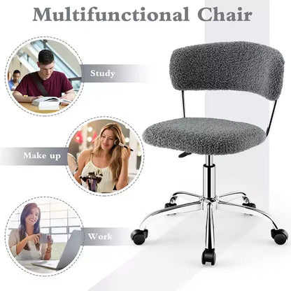 Costway Chaise de Bureau Informatique Réglable en Fausse Fourrure, Chaise de Bureau Pivotante pour Coiffeuse