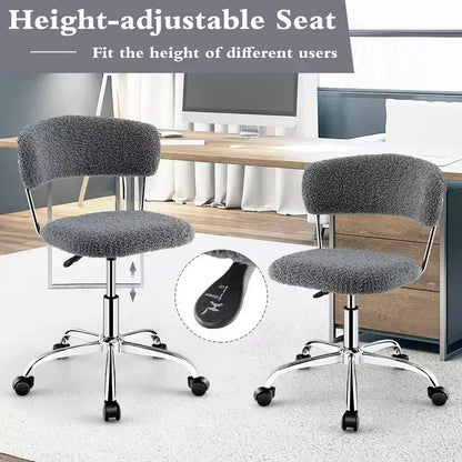 Costway Chaise de Bureau Informatique Réglable en Fausse Fourrure, Chaise de Bureau Pivotante pour Coiffeuse