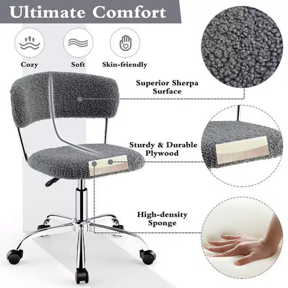 Costway Chaise de Bureau Informatique Réglable en Fausse Fourrure, Chaise de Bureau Pivotante pour Coiffeuse