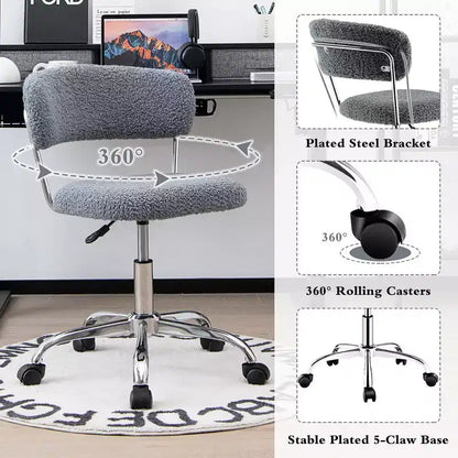 Costway Chaise de Bureau Informatique Réglable en Fausse Fourrure, Chaise de Bureau Pivotante pour Coiffeuse