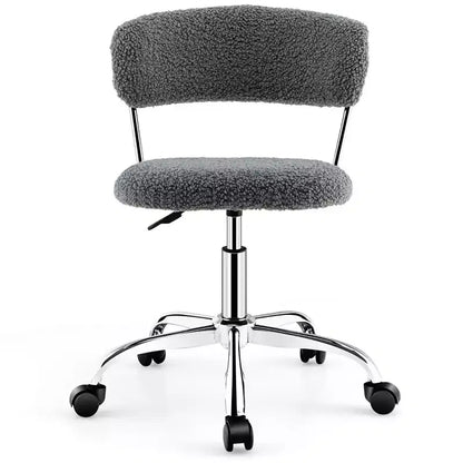 Costway Chaise de Bureau Informatique Réglable en Fausse Fourrure, Chaise de Bureau Pivotante pour Coiffeuse