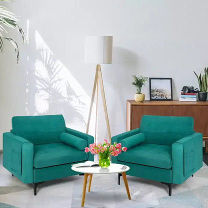Costway Ensemble de 2 fauteuils d'appoint Canapé individuel avec traversin et pochette de rangement latérale sarcelle