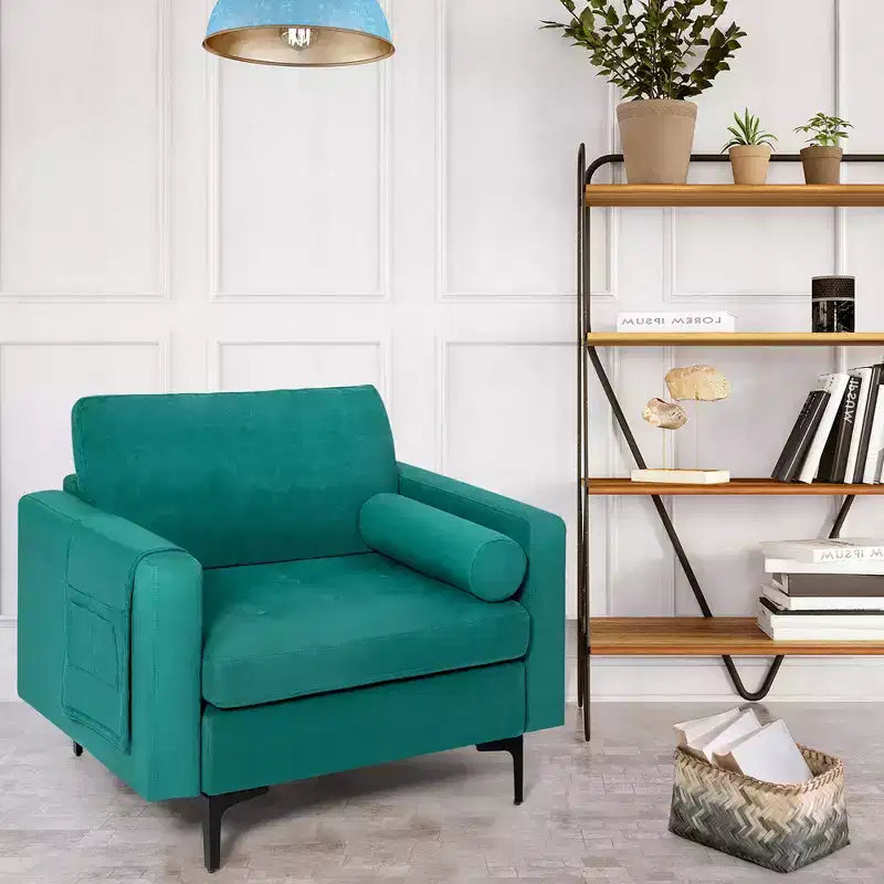 Costway Fauteuil d'appoint en tissu avec traversin et rangement latéral, couleur bleu sarcelle