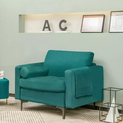 Costway Fauteuil d'appoint en tissu avec traversin et rangement latéral, couleur bleu sarcelle