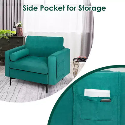 Costway Fauteuil d'appoint en tissu avec traversin et rangement latéral, couleur bleu sarcelle