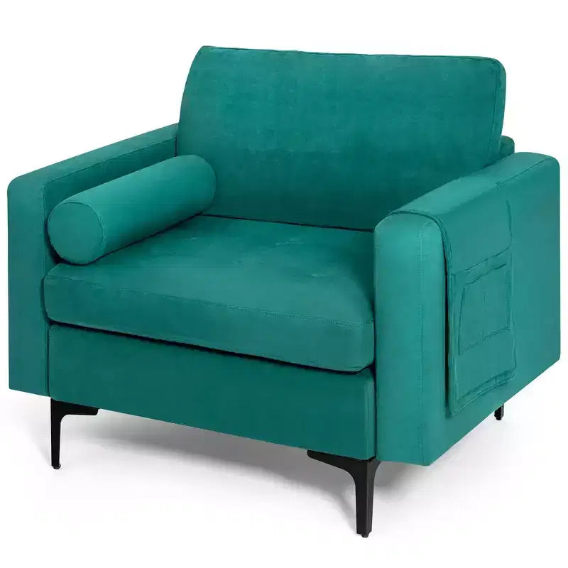 Costway Fauteuil d'appoint en tissu avec traversin et rangement latéral, couleur bleu sarcelle