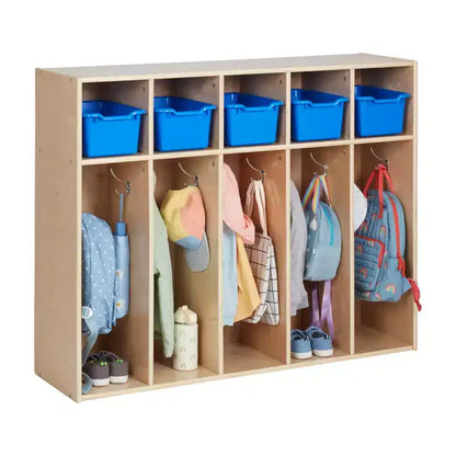 Vestiaire à 5 compartiments pour tout-petits et 5 bacs de rangement avant à écope ECR4Kids Streamline, Rangement à casiers