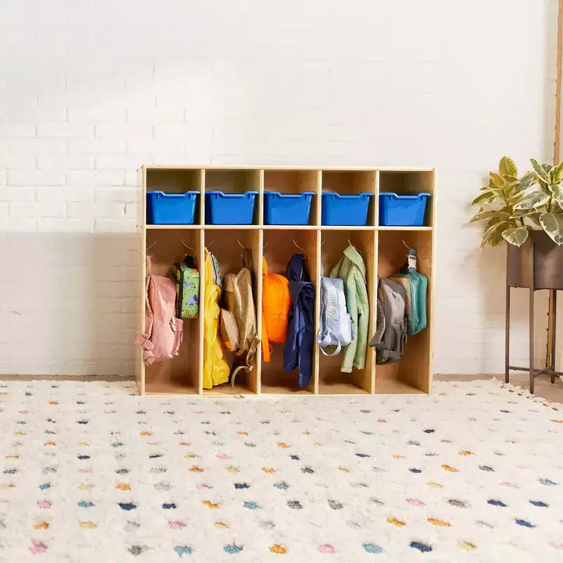 Vestiaire à 5 compartiments pour tout-petits et 5 bacs de rangement avant à écope ECR4Kids Streamline, Rangement à casiers